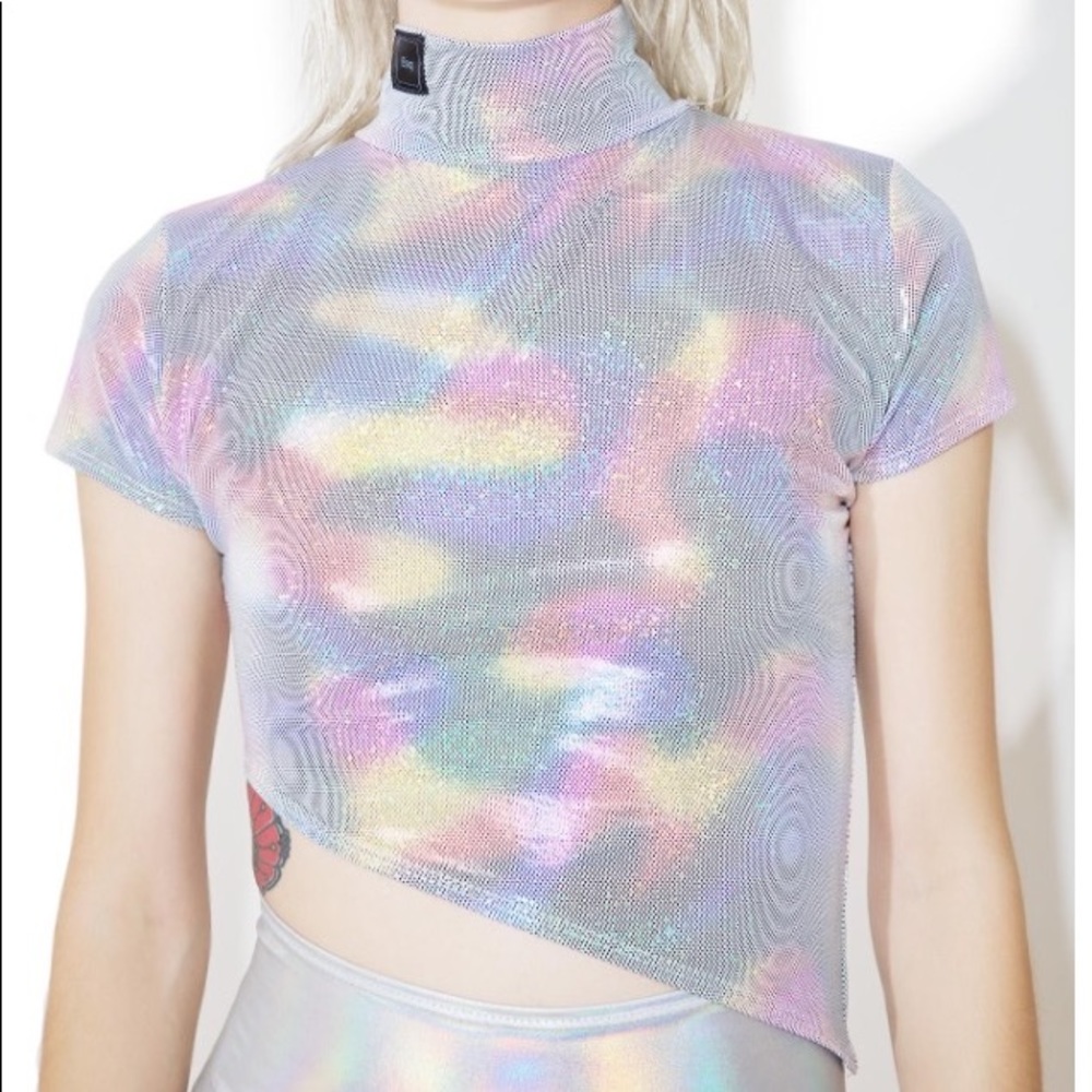 ESQAPE Asymmetrical Holographic Crop Top Dollskill